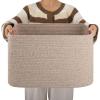 image:imageOIAHOMY 75L Blanket Basket Woven Cotton Rope Basket for Organizing 22x17x12 Used for Living Room Bedroom Nursery Light Yellow amp WhiteBrown variegated