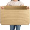 image:imageOIAHOMY 75L Blanket Basket Woven Cotton Rope Basket for Organizing 22x17x12 Used for Living Room Bedroom Nursery Light Yellow amp WhiteYellow