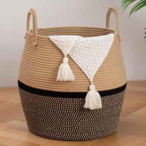 image:imageOIAHOMY 60L Blanket Basket with Handle Storage Basket for Living Room Laundry Hamper for Clothes Towels Pillows Toy Storage for Kids and Dogs Baby Hamper for Nursery  Brown amp WhiteBrown  Black