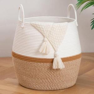 image:imageOIAHOMY 60L Blanket Basket with Handle Storage Basket for Living Room Laundry Hamper for Clothes Towels Pillows Toy Storage for Kids and Dogs Baby Hamper for Nursery  Brown amp WhiteBrown  White