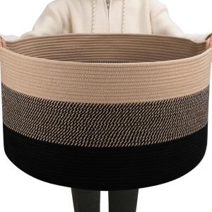 image:imageOIAHOMY 90L Blanket Basket for Living Room Large Basket 23 x 23 x 13 with Handle Laundry Hamper for Blankets Pillows Toy Storage for Kids Dogs  Brown amp WhiteYellow and Black