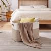 image:imageOIAHOMY 108L Extra Large Blanket Basket 25x16x16 Laundry Basket Blanket Storage for Living Room Dog Toy Storage with Handle  Brown amp WhiteBrown  White