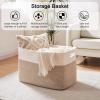 image:imageOIAHOMY 108L Extra Large Blanket Basket 25x16x16 Laundry Basket Blanket Storage for Living Room Dog Toy Storage with Handle  Brown amp WhiteBrown  White