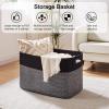 image:imageOIAHOMY 108L Extra Large Blanket Basket 25x16x16 Laundry Basket Blanket Storage for Living Room Dog Toy Storage with Handle  Brown amp WhiteGrey  Black