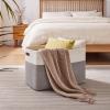 image:imageOIAHOMY 108L Extra Large Blanket Basket 25x16x16 Laundry Basket Blanket Storage for Living Room Dog Toy Storage with Handle  Brown amp WhiteGrey  White