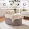 image:imageOIAHOMY 108L Extra Large Blanket Basket 25x16x16 Laundry Basket Blanket Storage for Living Room Dog Toy Storage with Handle  Brown amp WhiteGrey  White