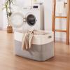 image:imageOIAHOMY 108L Extra Large Blanket Basket 25x16x16 Laundry Basket Blanket Storage for Living Room Dog Toy Storage with Handle  Brown amp WhiteGrey  White