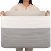 image:imageOIAHOMY 108L Extra Large Blanket Basket 25x16x16 Laundry Basket Blanket Storage for Living Room Dog Toy Storage with Handle  Brown amp WhiteGrey  White