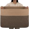 image:imageOIAHOMY 108L Extra Large Blanket Basket 25x16x16 Laundry Basket Blanket Storage for Living Room Dog Toy Storage with Handle  Brown amp WhiteYellow  Black