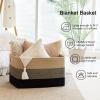 image:imageOIAHOMY 108L Super Large Blanket Basket 25x16x16108L Rectangle Woven Baskets for Storage Cotton Rope Basket For Living Room Toy Storage with Handle Gradient Dark BrownYellow Black