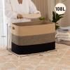 image:imageOIAHOMY 108L Super Large Blanket Basket 25x16x16108L Rectangle Woven Baskets for Storage Cotton Rope Basket For Living Room Toy Storage with Handle Gradient Dark BrownYellow Black