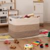 image:imageOIAHOMY 108L Super Large Blanket Basket 25x16x16108L Rectangle Woven Baskets for Storage Cotton Rope Basket For Living Room Toy Storage with Handle Gradient Dark BrownGradient Brown
