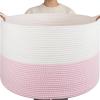 image:imageOIAHOMY 90L XXXLarge Blanket Basket for Living Room 217 x 138 Woven Cotton Rope Laundry Basket for Organizing Pillows Decorative Stuffed Animal Toy Storage Bin for Nursery White and Linen BrownWhite and Pink