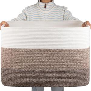 image:imageOIAHOMY 108L Super Large Blanket Basket 25x16x16108L Rectangle Woven Baskets for Storage Cotton Rope Basket For Living Room Toy Storage with Handle Gradient Dark BrownGradient Dark Brown